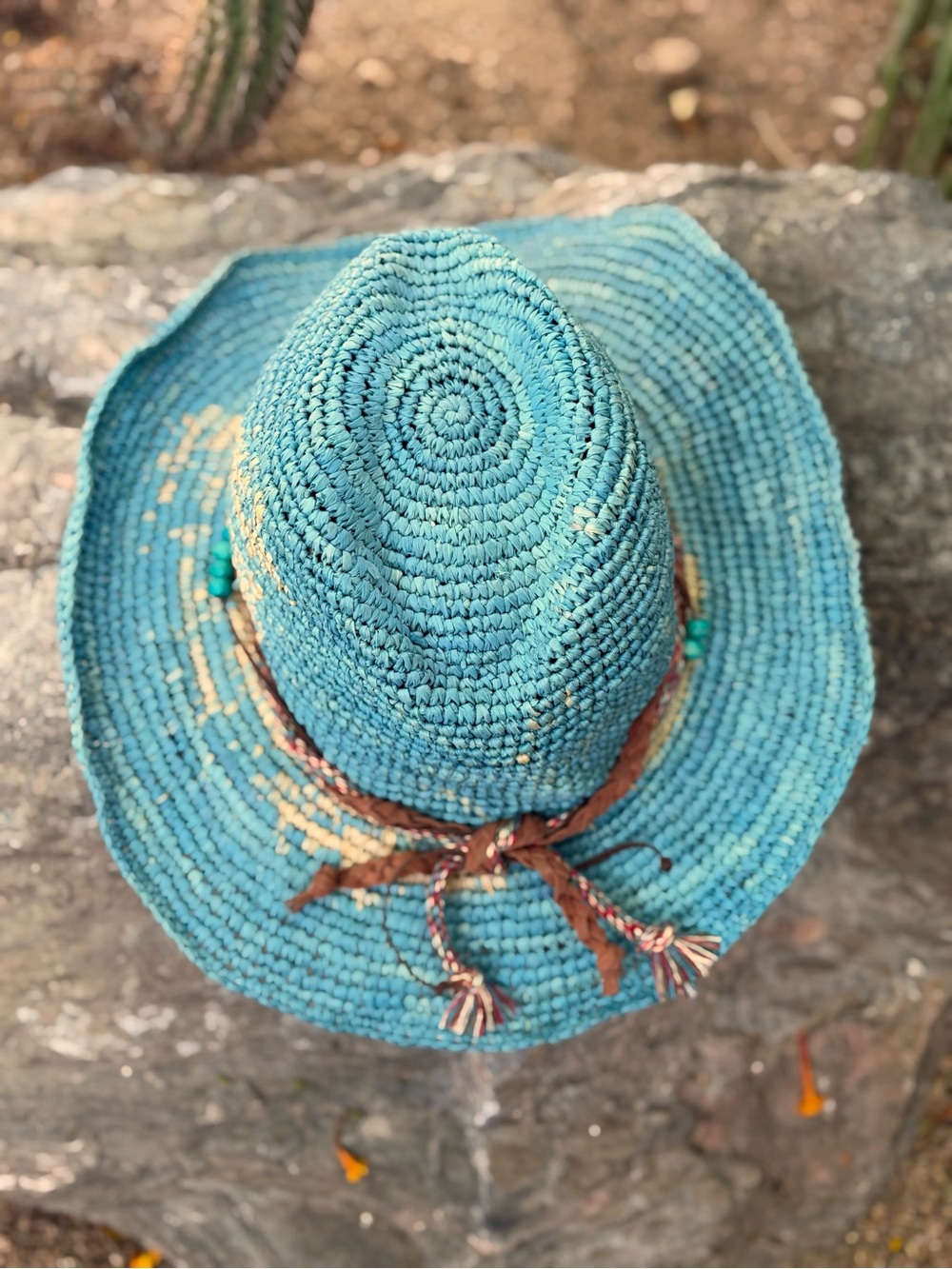 WALLAROO Handwoven Teal Straw Sun Hat with Beaded Trim - Picture 4 of 13